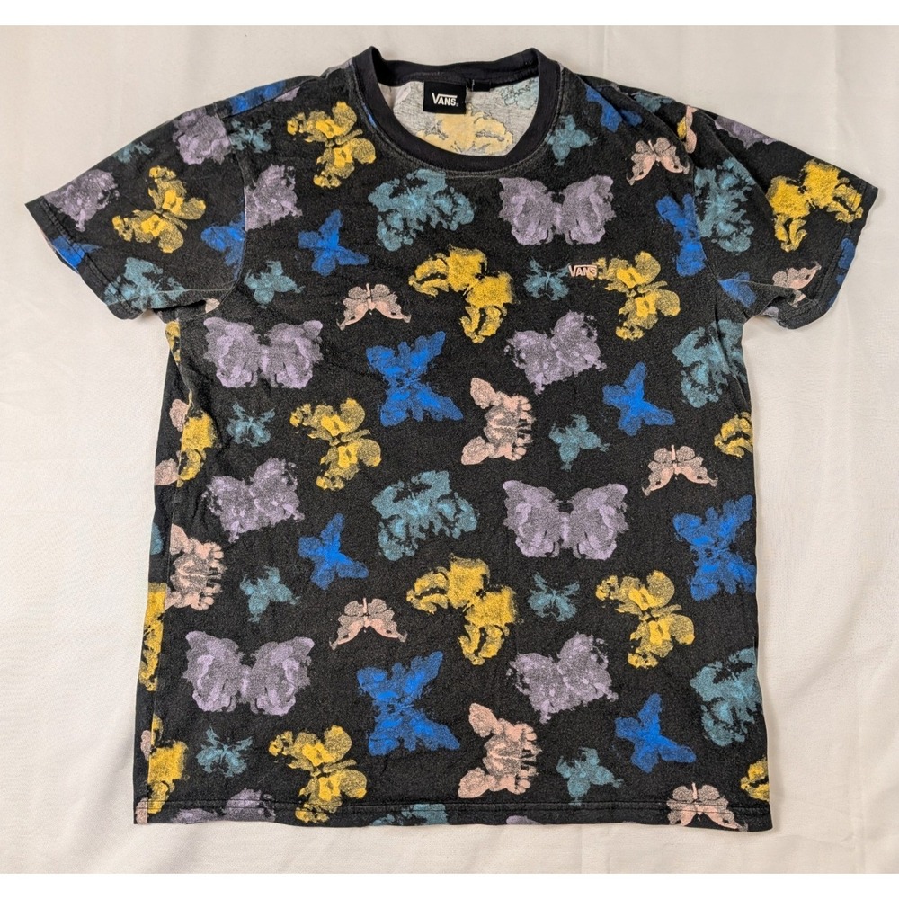 Vans Mens Medium Butterfly All Over Print T-Shirt Washed Black Off The Wall Tee